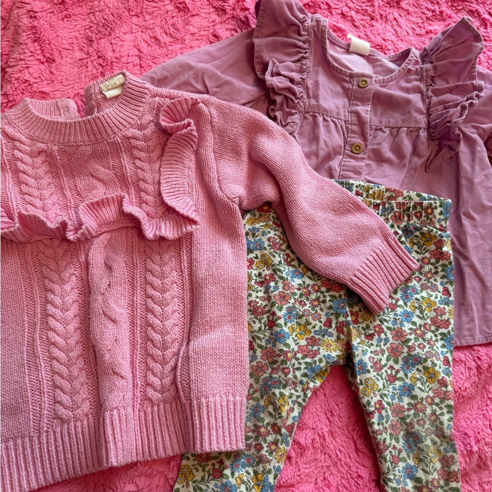 Pink Ruffled Kids Sweater and Top Set
